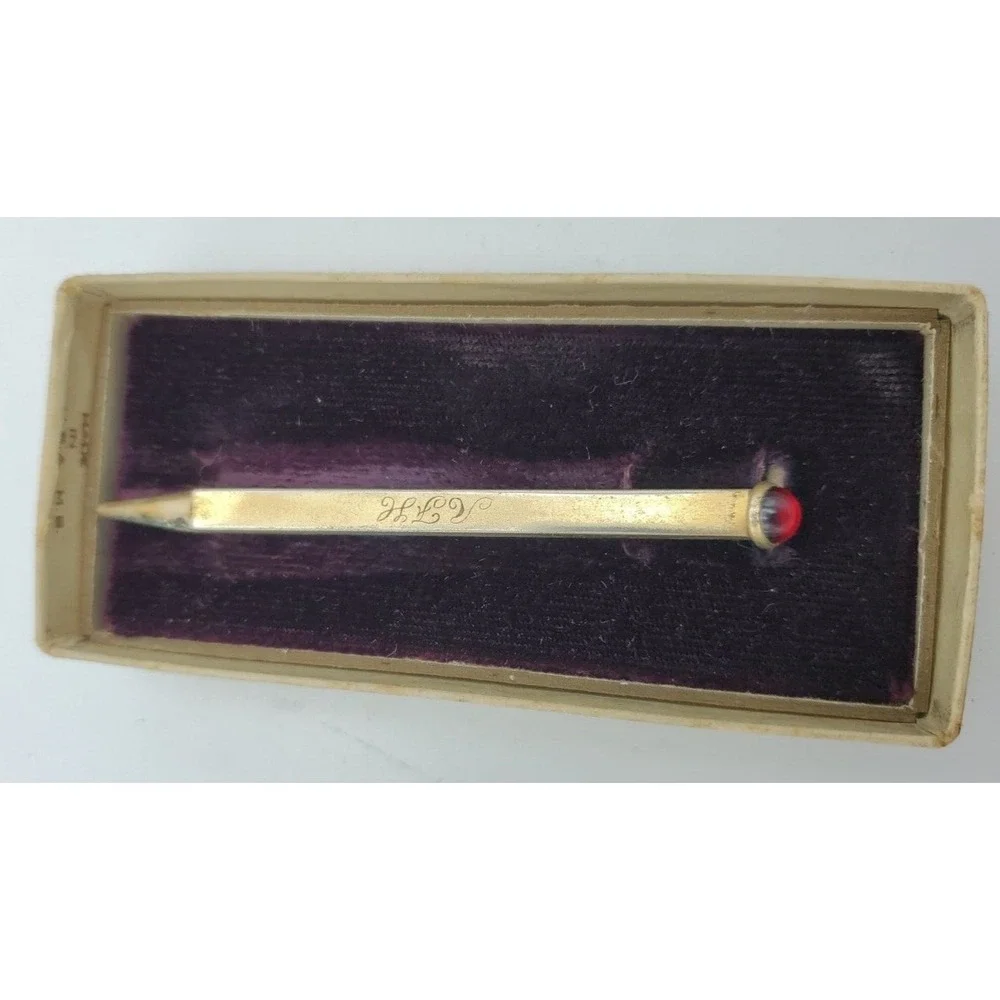 Mechanical Pencil Tie Clip Anson Red Stone Vintage with Original Box READ‎
